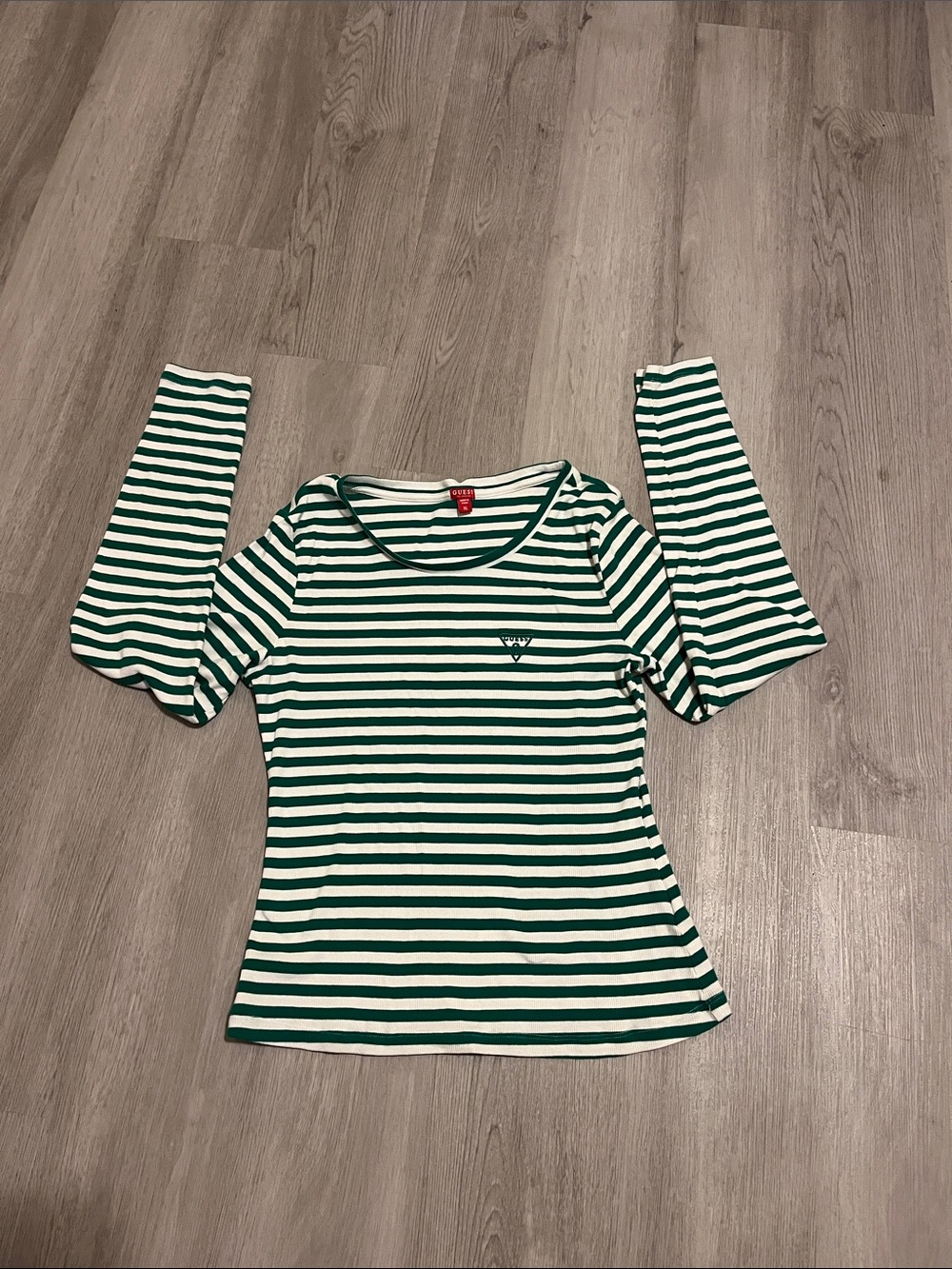 Guess Green and White Striped Long-Sleeve Tee